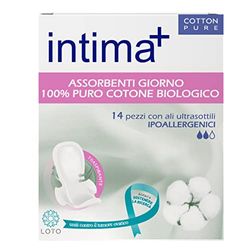 Intima+ | Assorbenti da Giorno con le Ali, 100% Puro Cotone Biologico, Assorbenti Ali BIO, per Intimo Donna, Assorbenti BIO, Assorbenti Ipoallergenici, 14 Pezzi