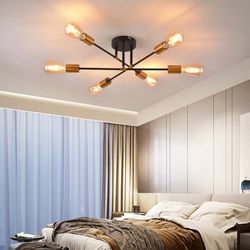 ANWIO svart spindellampa med guldskruvar, 6-arm hängande lampa med E27 lamphållare, lämplig för kök, vardagsrum, sovrum, matsal, korridor, lager (utan glödlampa)
