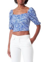 Koton Dames crop blouse met pofmouwen, blauw design (6d5), S