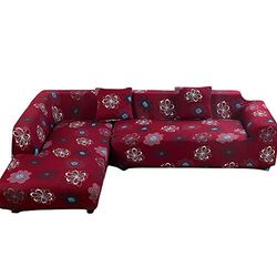 Jian Ya NA L-formad stretch sofföverdrag polyester spandex tyg slips 2 st polyestertyg stretch dra-på-överdrag 2 st örngott för soffa sektionell soffa röd blomma