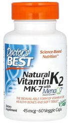Doctor's Best - Natural Vitamin K2 MK7 with MenaQ7 | Supports Bone Health - 45mcg, 60 Vegan Capsules