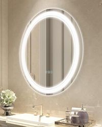 VEVOR Espejo de Tocador Redondo LED con Iluminación Frontal y Retroiluminada, con Memoria y Luces, Espejo de Baño con Temperatura Regulable de 3 Colores sin Niveles, Montado en la Pared, 600 x 21,6 mm