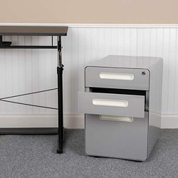 Flash Furniture WREN - Archivador ergonómico de 3 cajones con Mecanismo antibalancín, cajón Colgante para Bandeja Derecha y Cartas, Color Gris