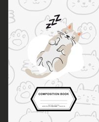 Composition Notebook : sleepy cat: Wide Ruled Lined Paper Journal - 7.5" x 9.25" - 120 Pages.