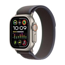 Apple Watch Ultra 2 (GPS + Cellular 49 mm) Smartwatch - Robuuste kast van titanium - Blauw/zwart Trail‑bandje S/M. Conditie bijhouden, nauwkeurige gps, extra lange batterijduur, CO₂-neutraal