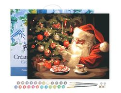 Figured'Art Peinture par Numéro Adulte avec Cadre Soirée du Père Noël Joyeux - Activité Manuelle Kit de Loisir Créatif DIY Numéro d'Art Complet - 40x50cm toile tendue sur châssis