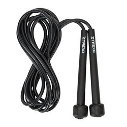TREXO Básica Comba de Saltar Fitness en negro con longitud ajustable hasta 275 cm, cuerda de saltar ajustable, ideal para el entrenamiento, de PVC y PP con asas ajustables, ligera y cómoda
