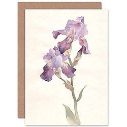 Wee Blue Coo Kwiat fioletowy Iris akwarela kartka z życzeniami z kopertą wewnątrz jakość premium