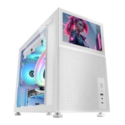 Mars Gaming MC-LCD, Caja PC Compacta Micro-ATX, Pantalla LCD IPS 8", Rejilla Mesh Lateral, Superior y Frontal, Ventana Lateral Cristal Templado, Minitorre Gaming con Diseño de Panel Modular, Blanco