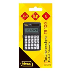 Idena 11094 - Calculadora de bolsillo TR100 con funda protectora, alimentación solar incl. pila, calculadora de oficina en negro con pantalla de 8 dígitos, aprox. 7,3 x 11,7 x 1 cm
