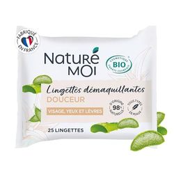 Naturé Moi - Make-up remover wipes - Face, eyes and lips make-up remover - 25 wipes made of 100% natural cotton - With organic aloe vera - 98% natural origin - Made in France
