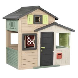 Smoby Life - Casa de Juegos Friends House EVO con 2 Puertas, 6 Ventanas y Mesa de Picnic Extraíble – Fabricada en Material Reciclado, Protección UV, para Niños a Partir de 3 Años (7600810208)