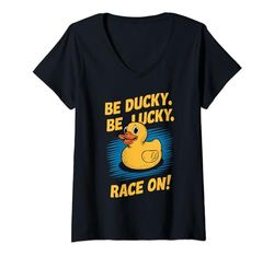Mujer Carrera de competición familiar por equipos de carreras de pato de goma Camiseta Cuello V