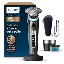 Philips Shaver i9000 Prestige, rasoio elettrico Wet & Dry, tecnologia Skin IQ, triplo sistema Lift & Cut, doppie lame in acciaio di precisione 360º, pod per pulizia rapida, modello XP9207/30