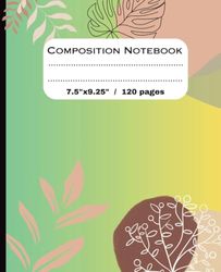 Composition book: Aesthetic blob with leaves, college ruled notebook journal for adults, women, teens and girls: Gradient blue and green background