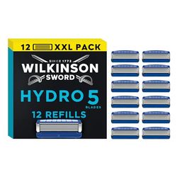 Wilkinson Sword Hydro 5 Men’s Razor Refills, Great Addition to Wash Bags for Men's Grooming, Great Shavers for Routine Shaving and Holidays, 12 Refill Razor Blades Pack