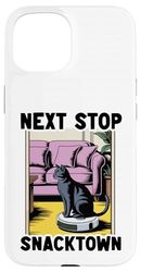 Next Stop Snacktown Robot Vacuum Cleaner Funny Cat Case for iPhone 15