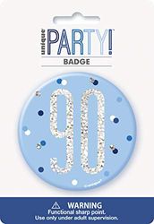 Unique Party 83526 Blauwe Ronde Prismatische 90e Verjaardag Badge 1 St., Leeftijd 90