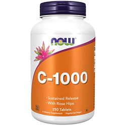 Now Foods, C-1000, 1.000mg, 250 Comprimidos veganos, Probado en Laboratorio, Vitamina C, Rosa Mosqueta, Sin Gluten, Sin Soja, Vegetariano