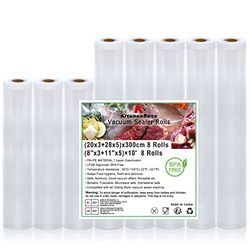 KitchenBoss Sacchetti Sottovuoto per Alimenti：Rotoli Sottovuoto Alimenti Goffrati, Buste Sottovuoto Alimenti senza BPA per Macchina Sottovuoto e Cottura Sous Vide, 8 Rotoli 20x3/28x5/x300cm