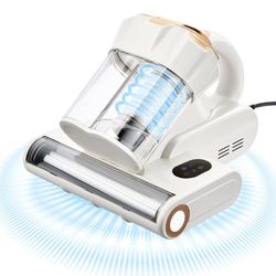 VEVOR Aspiradora de Colchones de 550 W con Potente Succión de 18 kPa Doble Depósito de Polvo Filtro HEPA y Calefacción Tecnología Ultrasónica y Luces de Limpieza con Cable para Cama, Sofá, Blanco