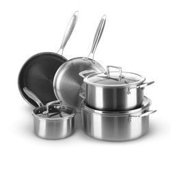 KASANOVA 8-delars Tri-ply köksredskap set Tillverkad av 3-lagers 18/10 non-stick rostfritt stål, 2,5 mm botten och stålhandtag