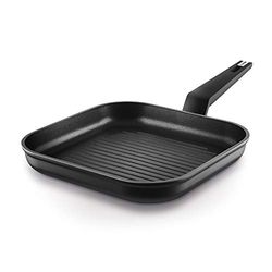 CASTEY - Grill Assador de indução titânium, modelo TT-G27, cor preta, leve, fácil de limpar, frigideira antiaderente de alumínio, distribuição homogénea do calor, medidas 27 x 20,5 x 30 cm