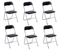 HAKU Möbel Klapstoel set van 6 aluminium, zwart, Metaal, fluwelen stof - Maat: B 45 cm x H 81 cm x D 45 cm, Stijl: Modern