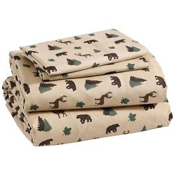 How Plumb Aubrie Home Accents Cozy Cabin 4-delige kingsize microvezel beddengoed lakenset met diepe zakken, rustiek patchwork geruite hert, bruin bruin bruin groen