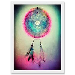 Doppelganger33 LTD Cosmic Dreamcatcher With Feathers In Light Pastel Colours Artwork Framed Wall Art Print A4