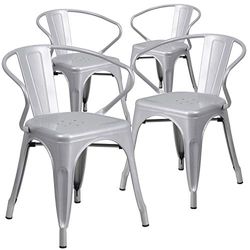 Flash Meubles en métal Chaise avec accoudoirs, Métal, Silver, 4 Pack