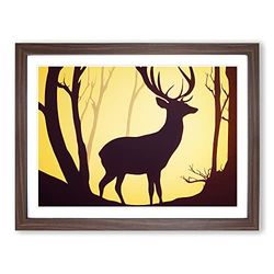 Glorious Stag Deer H1022 Framed Print for Living Room Bedroom Home Office Décor, Wall Art Picture Ready to Hang, Walnut A4 Frame (34 x 25 cm)