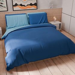 PETTI Artigiani Italiani - Double Duvet Cover Set 200 x 200 cm (1 Pillow Case 50 x 80 cm Included), Soft Microfibre Duvet Cover Set, Solid Colour, Electric Blue - Light Blue