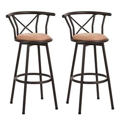MEUBLE COSY Barkrukken, set van 2 barstoelen vintage, 360 graden draaibaar met rugleuning en voetensteun, zitting 77cm hoog, industriële stijl, bruin, 56x40x99,5cm