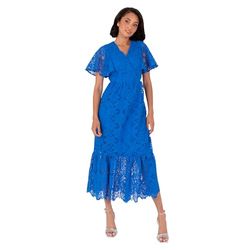 Lovedrobe Dam Midaxi Klänning Dam V-Neck Angel Sleeve A-Line Blommig Tryck Ruffle Tiered Hem Bröllop Gäst Evening Tillfälle, Blå 48, Blå, 42