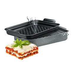 Rôtière avec brochettes | rôtissoire perforée pour pizza | rôtissoire en aluminium | rôtissoire antiadhésive | lasagnera | rôtissoire à rouleaux | rôtissoire en pierre renforcée 32 x 24 cm