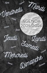Agenda scolaire journalier 2025-2026-Jours de la semaine - Fond noir (12.85x19.84 cm) 1 page pour 2 jours