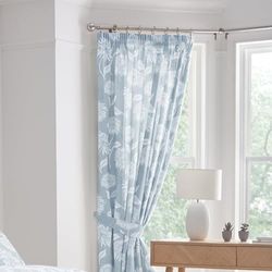 Dreams & Drapes - Blue Chrysanthemum Floral Curtains W66 x L72 Drop (168 x 183cm) - Light Blue Botanical Pencil Pleat Curtains - Blue Pleated Curtains with Flower Prints - Light Blue Bedroom