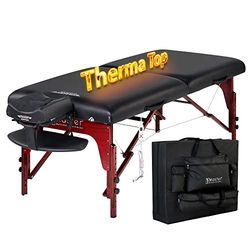 Master Massage 71 cm Montclair Chaise de Massage Mobile ThermaTop Système de Chauffage intégré Pliable Lit de Massage Table de Maquillage Portable Beauty Bed Bois Sac de Transport Noir