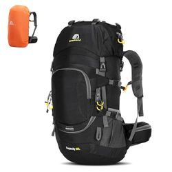 Lixada Trekkingrugzak, wandelrugzak, reisrugzak, rugzak, 50 l / 60 l, waterafstotend, met regenhoes, 60 l, zwart