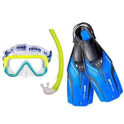 Nateeva Keewee Jr Snorkelmasker en zwemvliezen, set bestaande uit masker, mondstuk en snorkelvinnen voor kinderen en jongens, blauw, XS