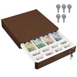 Tera Cash Register Drawer for Cash and Banknotes Manual and Automatic Open, 4 Compartments with Banknotes and 8 Coins, RJ-12 Connection, 42 x 42 cm, POS Restaurant Supermarket, 405R Coffee
