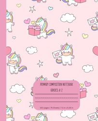 Unicorn Primary Story Journal | Dotted Midline | Grades K-2 Composition School Exercise Book | 150 pages 75 sheets