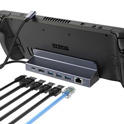 Qhou Adattatore USB C HUB RJ45 Ethernet, Qhou 6 in 1 USB C a 4k@60Hz HDMI Dock con 4k HDMI, 3 USB 3.0 5Gbps, RJ45 Ethernet, PD 100W compatibile con Windows/XP/Mac OS/Linux/Vista