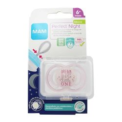 MAM Chupeta que brilha no escuro, a partir de 6 meses, tetina extra fina e flexível de silicone de fácil aceitação, com caixa autoesterilizadora, MAM Perfect, rosa brilhante, pack 1 unidade