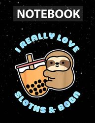 Kawaii Cute Baby Sloth Boba Tea Kawaii Clothes Journal Line - Flower Paperback Cover - Letter Size - 130 Pages