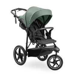 hauck Runner 3 Jungle Green – Poussette 3 Roues Bébé avec Grandes Roues Air, Suspension, Frein à Main, Canopy XL, Fenêtre Maille, Panier Couvercle, Inclinable, Porte-Gobelet, de la Naissance à 22 kg