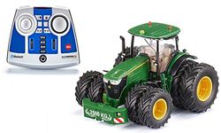 siku 6736, John Deere 7290R-traktor, kontroller ingår, grön, metall,plast, 1:32, Fjärrstyrd, Styrs med app via bluetooth, Dubbeldäcken kan tas av