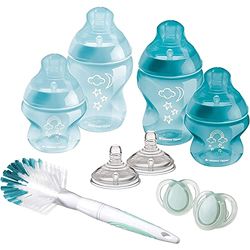 Tommee Tippee Closer to Nature starterset voor babyflessen, natuurlijk gevormde drinkzuiger met anti-koliekventiel, verschillende maten, blauw