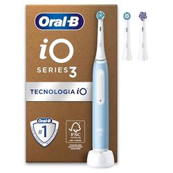 Oral-B Spazzolino Elettrico Ricaricabile iO 3N, Sensore di Pressione, Timer Anello Luminoso, 3 Modalità di Spazzolamento, 3 Testine, 1 Spazzolini, 1 Custodia Viaggio, Blu, Idea Regalo
